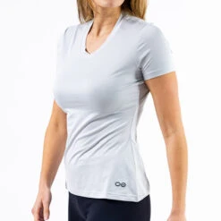 OOfos Women's COOl Down V Neck - Light Gray Heather 9 OOfos Women's COOl Down V Neck - Light Gray Heather -OOfos Store WhiteVNeck