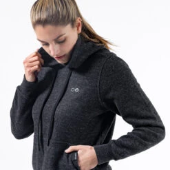 OOfos Women's OOmy Knit Hoodie - Dark Charcoal Gray Heather 9 OOfos Women's OOmy Knit Hoodie - Dark Charcoal Gray Heather -OOfos Store Womens Hoodie
