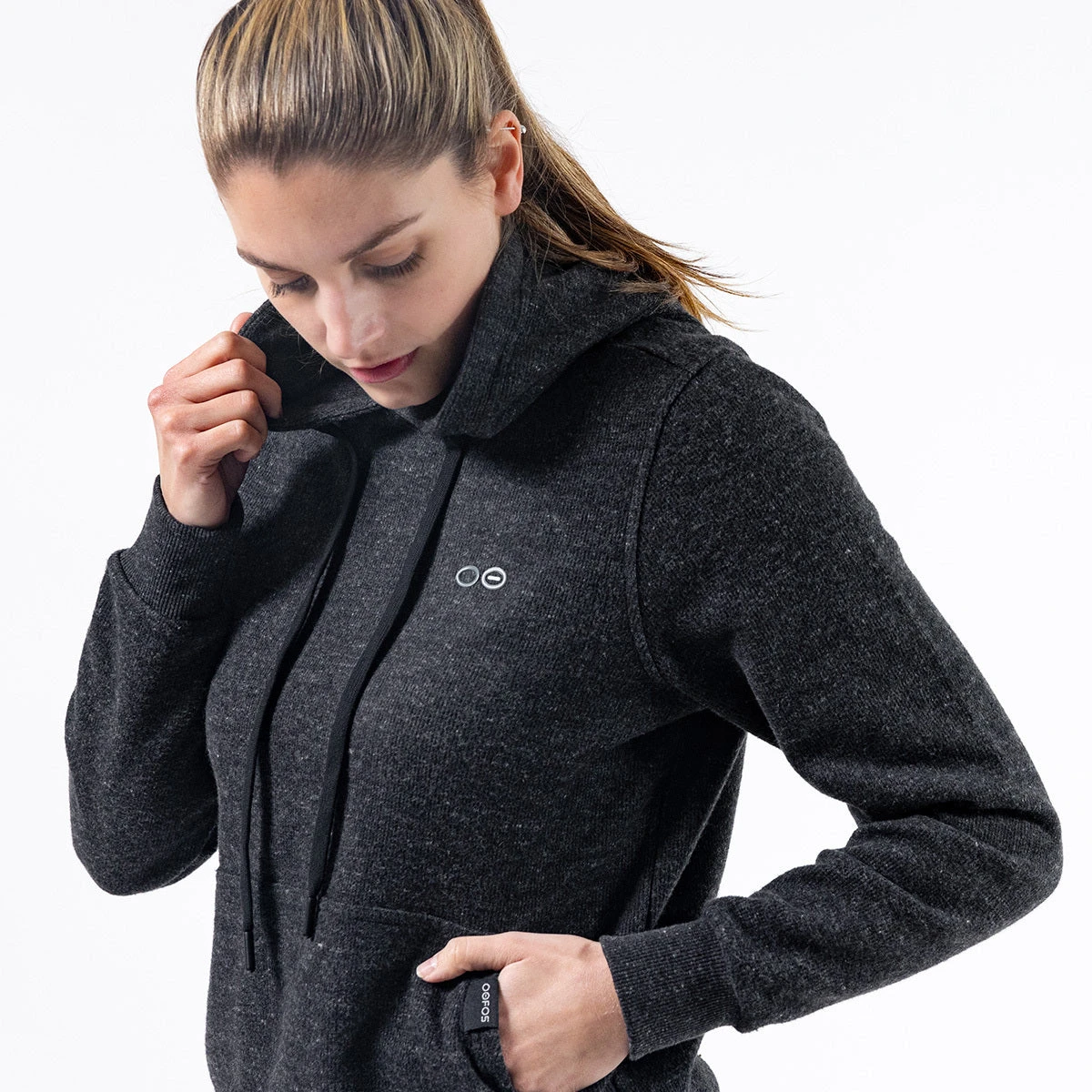 OOfos Women's OOmy Knit Hoodie - Dark Charcoal Gray Heather 4 OOfos Women's OOmy Knit Hoodie - Dark Charcoal Gray Heather - Image 4